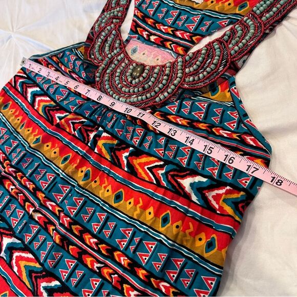 Chance or Fate Dry Goods Boho Beaded Tribal Design Sleeveless Tunic Top Large - Picture 10 of 11